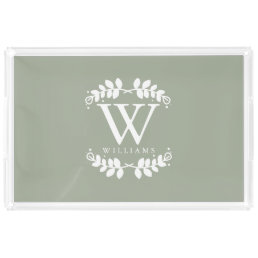 Elegant Sage Green Modern Monogram Acrylic Tray