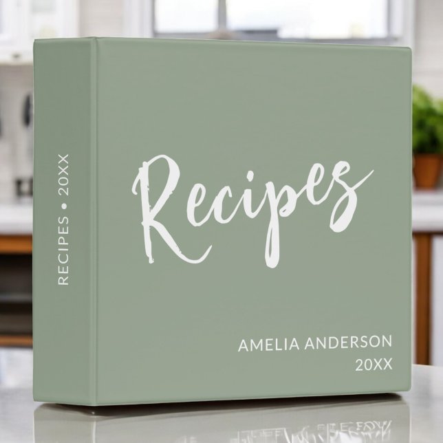 Elegant Sage Green Modern Recipe 3 Ring Binder (Creator Uploaded)
