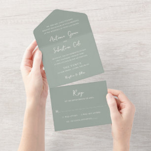 Elegant Sage Green Modern Wedding All In One Invitation