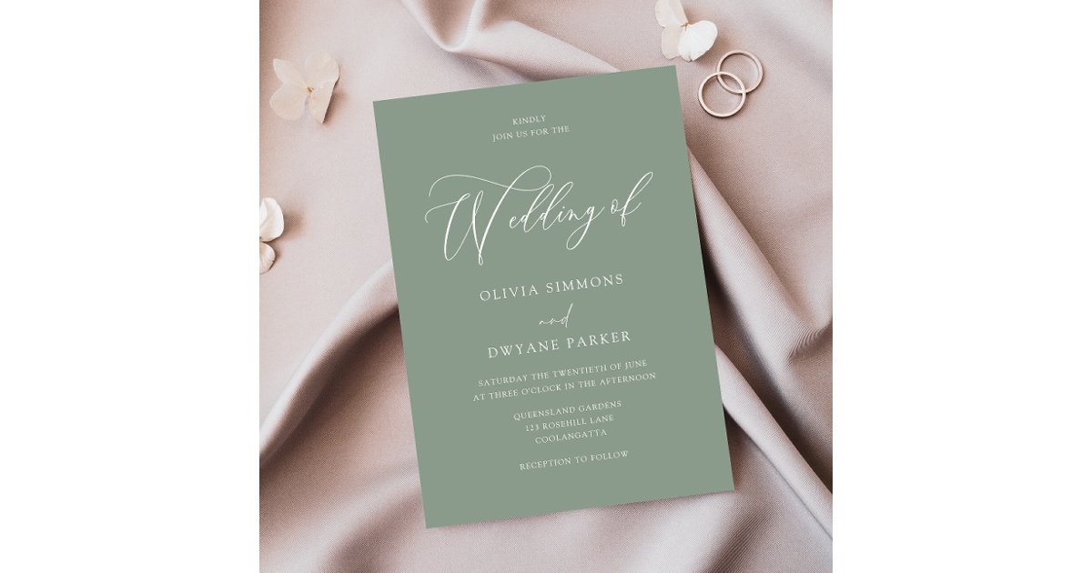 Elegant Sage Green Modern Wedding Invitation | Zazzle