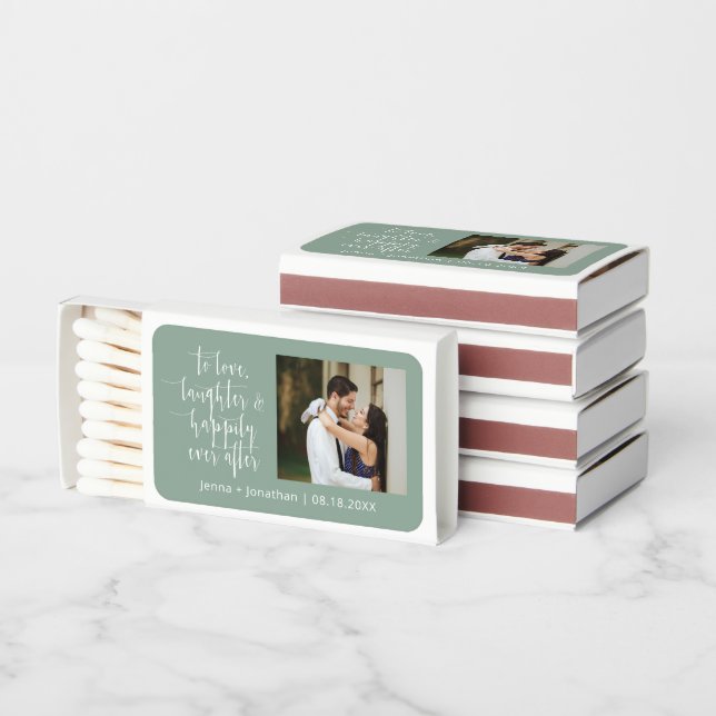 Elegant Sage Green Modern Wedding Photo Favor  Matchboxes (Stacked)