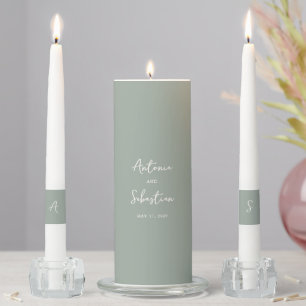 Elegant Sage Green Modern Wedding Unity Candle Set