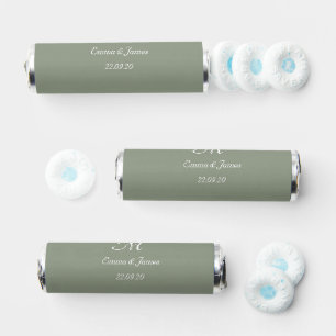 Elegant Sage Green Monogram Initial Name Wedding Breath Savers® Mints