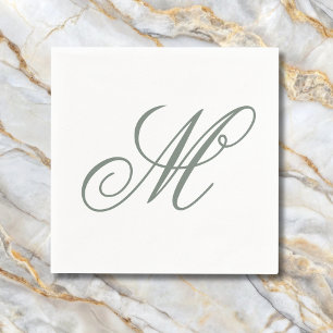 Elegant Sage Green Monogram Initial Napkins