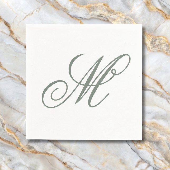 Elegant Sage Green Monogram Initial  Napkins (Creator Uploaded)
