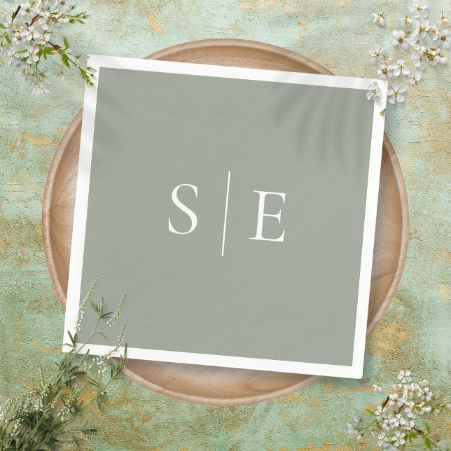 Elegant Sage Green Monogram Minimalist Napkins (Elegant Sage Green Monogram Minimalist Napkins)