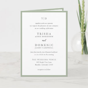 Elegant Sage Green Monogram Modern Wedding Invitation