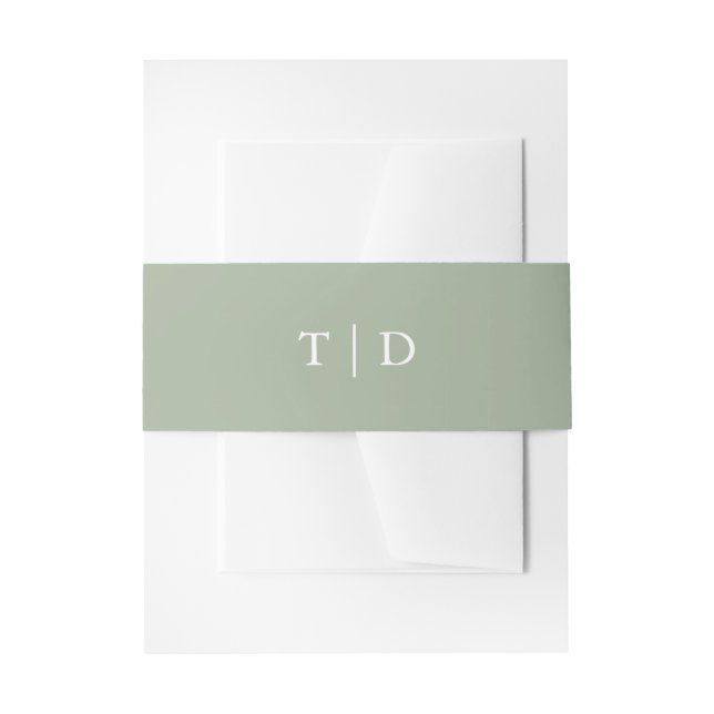 Elegant Sage Green Monogram Modern Wedding Invitation Belly Band (Front Example)