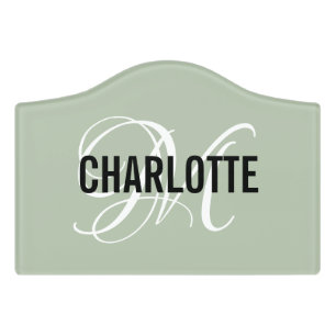Elegant sage green monogram name door sign
