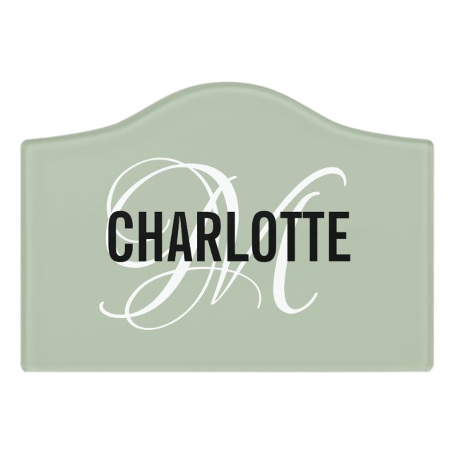 Elegant sage green monogram name door sign (Small Crest Front)