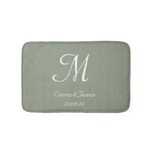 Elegant Sage Green Monogram Name Newlyweds Bath Mat
