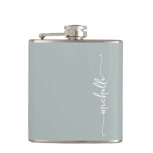Elegant Sage Green Monogram Name Script Flask