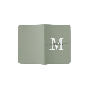 Elegant Sage Green Monogram Script Name Custom Passport Holder
