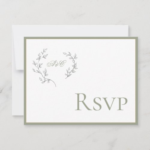 Elegant Sage Green Monogram Script Wedding RSVP Card