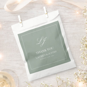 Elegant Sage Green Monogram Thank You Wedding Favor Bag