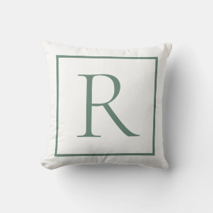 Elegant Sage Green Monogram Throw Pillow