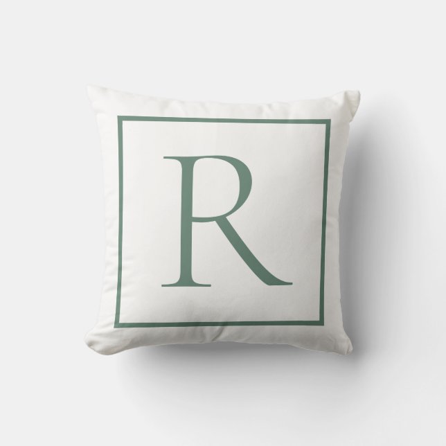 Elegant Sage Green Monogram  Throw Pillow (Front)