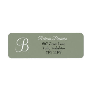 Elegant Sage Green Monogram Wedding Address Label