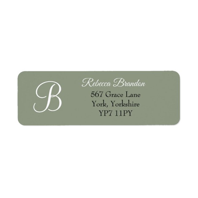 Elegant Sage Green Monogram Wedding Address Label (Front)