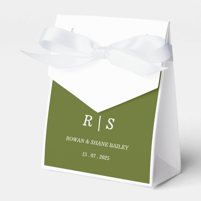 Elegant Sage Green Monogram Wedding Favor Box (Front Side)