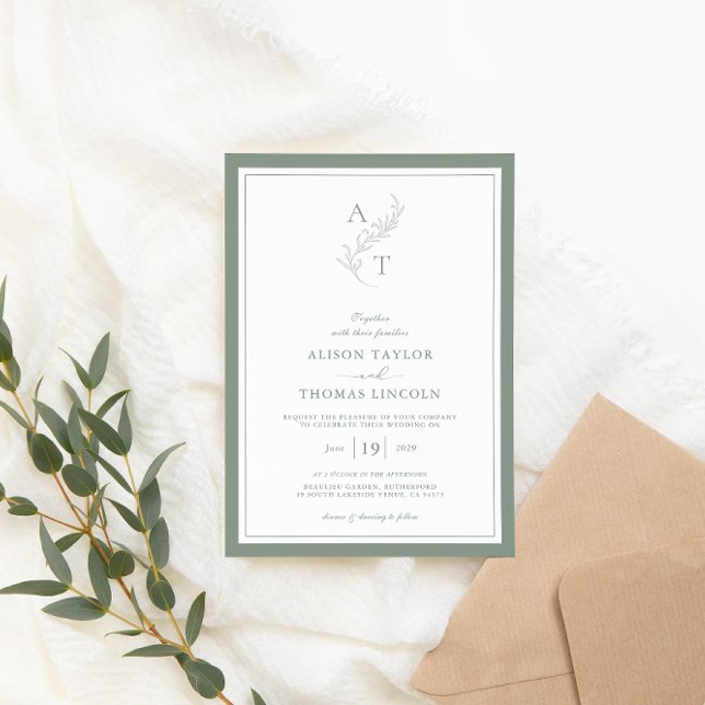 Elegant Sage Green Monogram Wedding Frame  Invitation (Creator Uploaded)