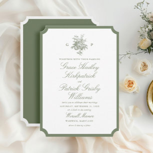 Elegant Sage Green Monogram Wedding Invitation