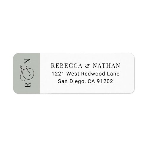 Elegant Sage Green Monogram Wedding Return Address Label - Designed to coordinate with our Romantic Script wedding collection, this customizable Return Address Label features calligraphy script ampersand, paired with a classy serif & modern sans font in black. Matching items available.