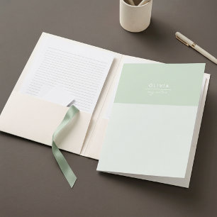 Elegant Sage Green Monogrammed Minimal Stylish Pocket Folder