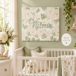 Elegant Sage Green Name Hydrangea Nursery Faux Canvas Print