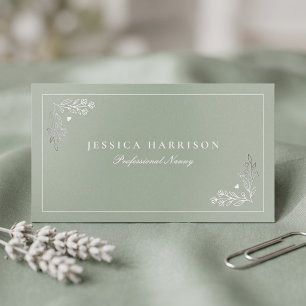 Elegant Sage Green Nanny with Photo Foil Business Cards