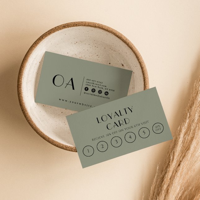 Elegant Sage Green Neutral Boho Modern 6 Punch  Loyalty Card (Creator Uploaded)