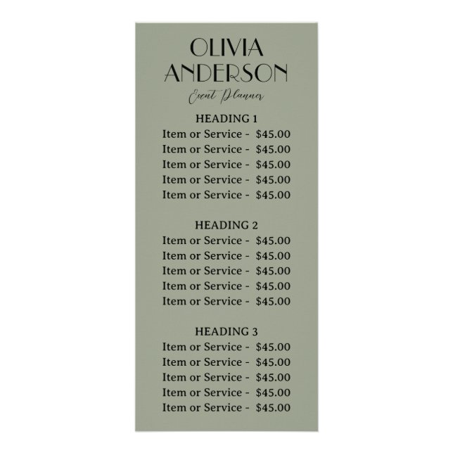 Elegant Sage Green Neutral Boho Modern Unique Rack Card (Front)