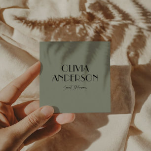 Elegant Sage Green Neutral Boho Modern Unique Square Business Card