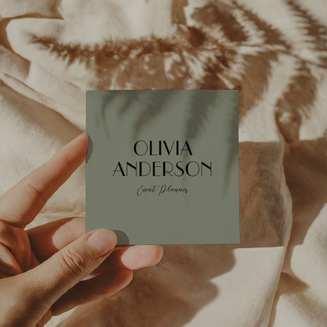 Elegant Sage Green Neutral Boho Modern Unique Square Business Card (Creator Uploaded)