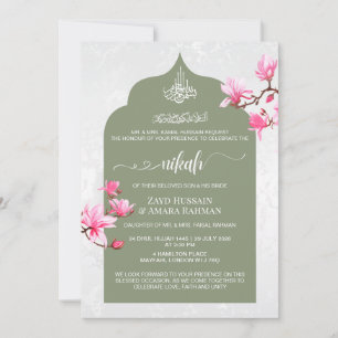 Elegant Sage Green Nikah Invitation Magnolias