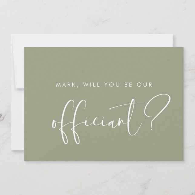Elegant Sage Green Officiant proposal card (Front)