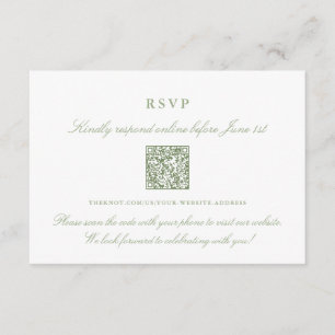 Elegant Sage Green Online RSVP QR Code Enclosure Card