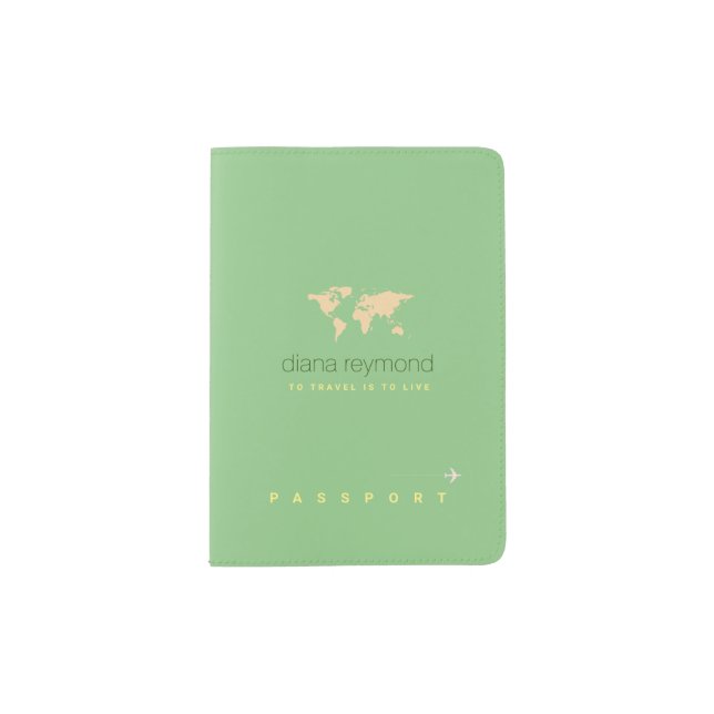 elegant sage green passport holder to travel (Front)