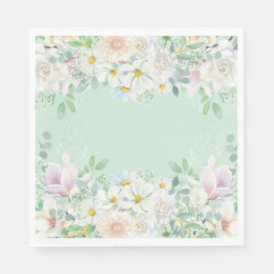 Elegant Sage Green Pastel Floral Garden Birthday Napkins