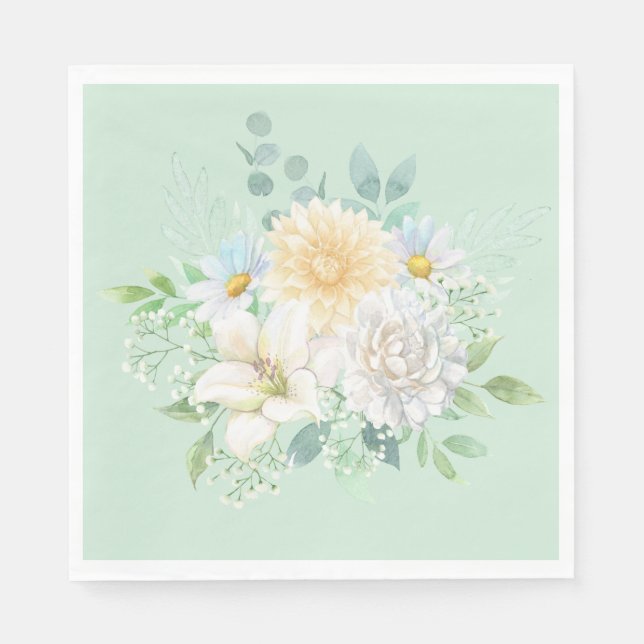 Elegant Sage Green Pastel Floral Napkins (Front)
