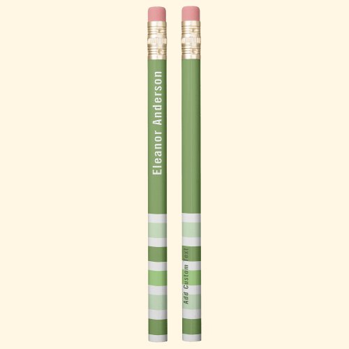 Elegant Sage Green Pastel Stripes Personalized  Pencil