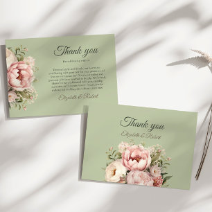 Elegant Sage Green Peony Floral Thank You Card