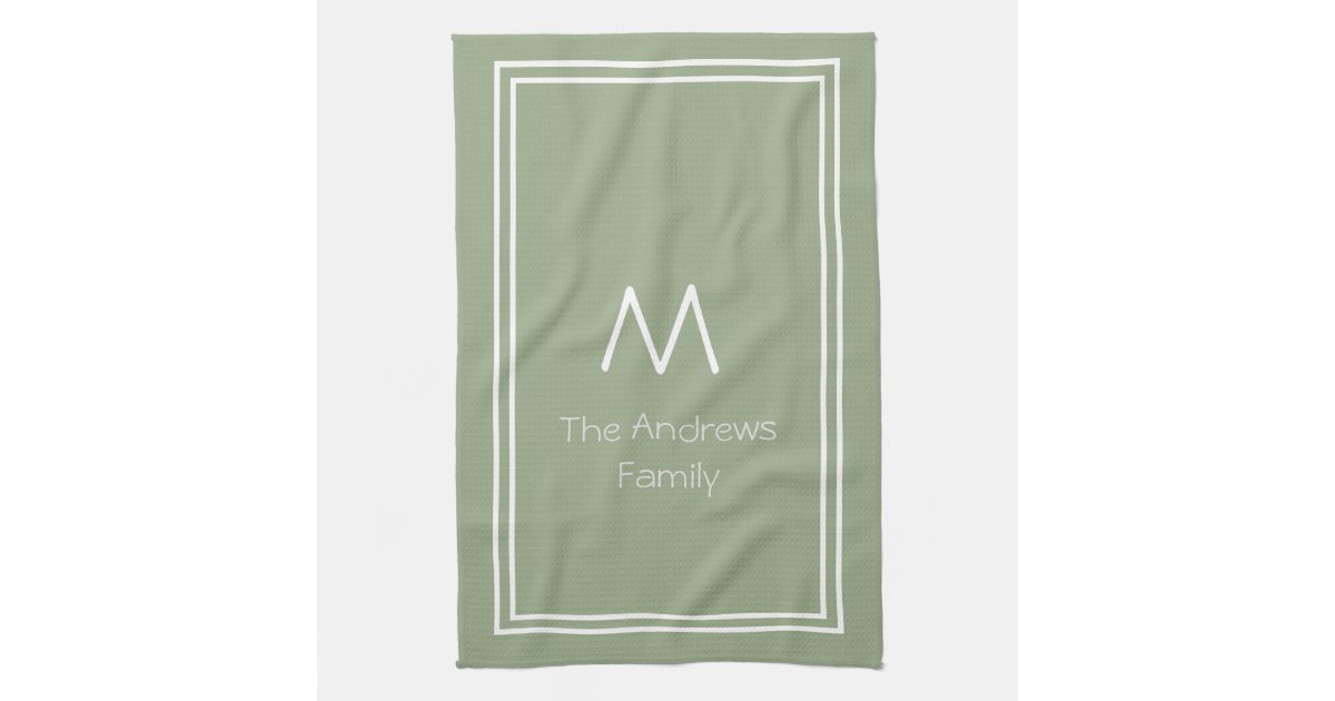 Monogrammed Dish Towel, Monogrammed Kitchen Towel Sage Green 