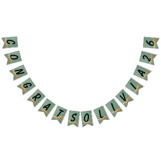 Elegant Sage Green Personalized Graduation Bunting Flags