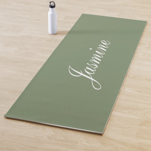Elegant Sage Green Personalized Name Yoga Mat