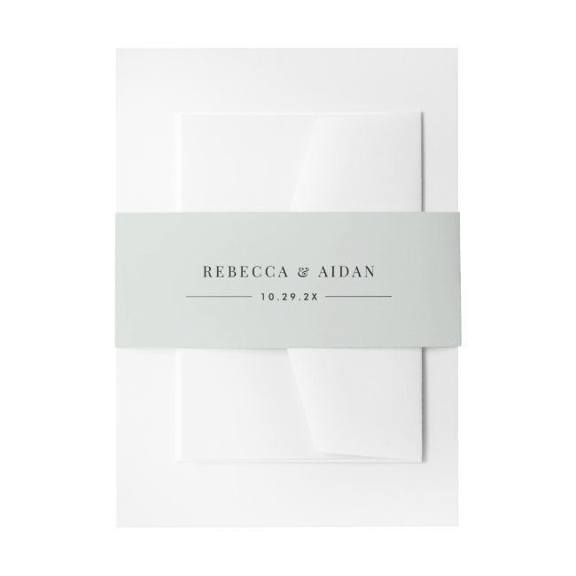Elegant Sage Green Personalized Names Wedding Invitation Belly Band