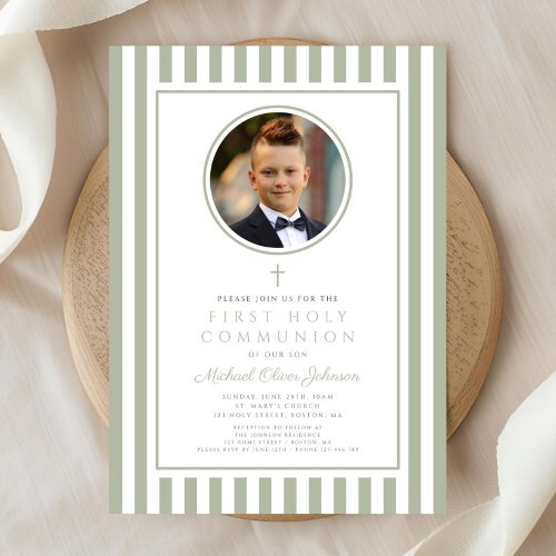 Elegant Sage Green Photo Boy First Communion