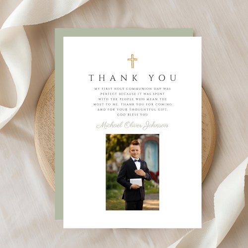 Elegant Sage Green Photo Boy First Communion