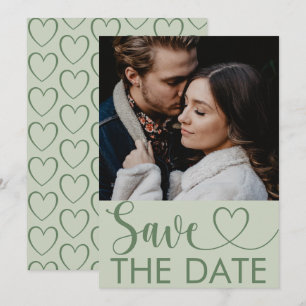 Elegant Sage Green Photo & Heart Save the Date