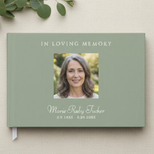 Elegant Sage Green Photo In Loving Memory Funeral Guest Book